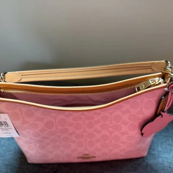 Coach Laurel Powder Pink Signature Shoulder Bag with Floral Charm - Picture 7 of 8